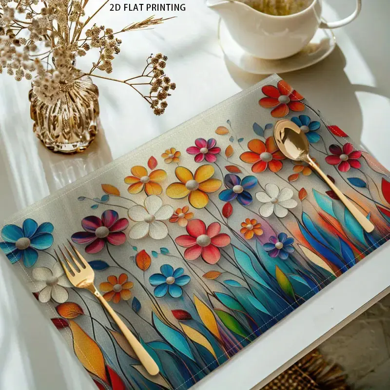 2D flat printing, 2-piece/4-piece 6-piece set, vivid floral placemats with beautiful flowers and butterflies, perfect for kitchen and dining decoration, machine washing, and home desktop decoration in Suyg, Kitchen Decorative Placemat, Household Placemat