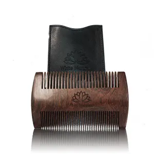 Beard Comb for Men, Wooden Natural Sandalwood, Fine Dual Action Teeth Beard Comb, Handmade Premium Sandal Wood, Fine & Coarse Tooth Perfect for Balms and Oils, Includes PU Leather Case, Pocket Size Haircare Heatless