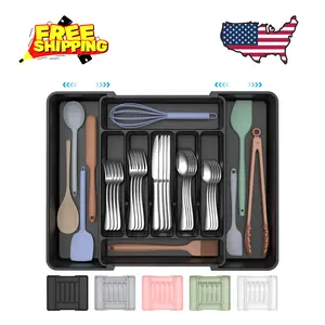 Extra Large Expandable Silverware Organizer, Black
