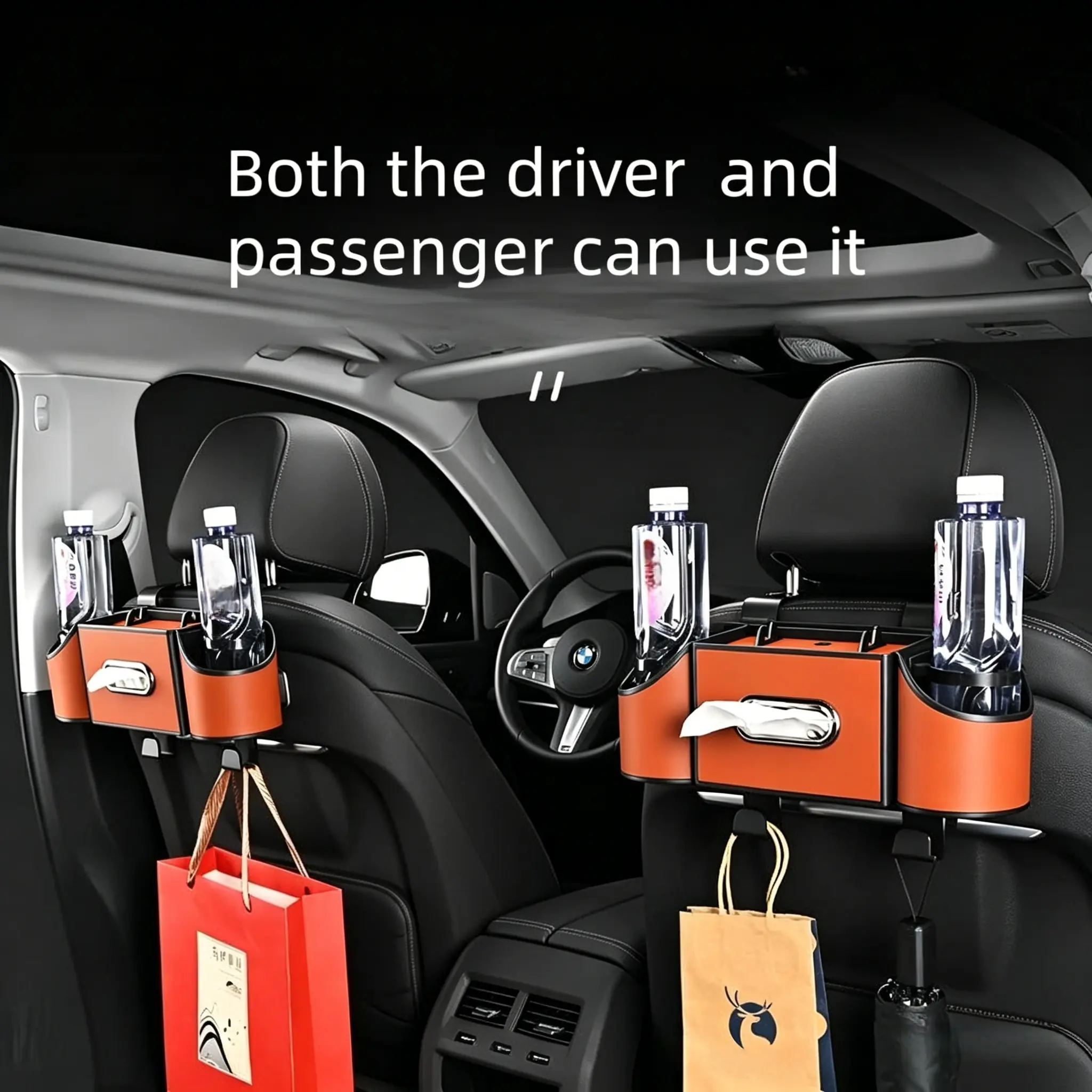 Car Organizers and Storage Box, New Upgrade & New Color. Multifunctional Car Seat Back Storage Box with Tissue Holder, 2 Cup Holders & Bags Hooks, Back Seat Car Organizer for family and Travel