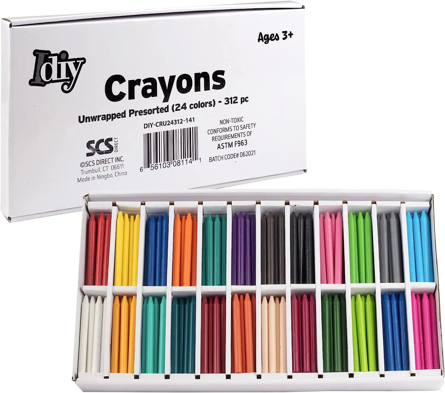 IDIY Unwrapped Bulk Wax Crayons (Pre-sorted 313 ct, 24 colors, 13 Each)-No Paper, ASTM Safety Tested For Kids, Teachers, Art Classroom, Back To School Supplies, Drawing Melting Craft Project