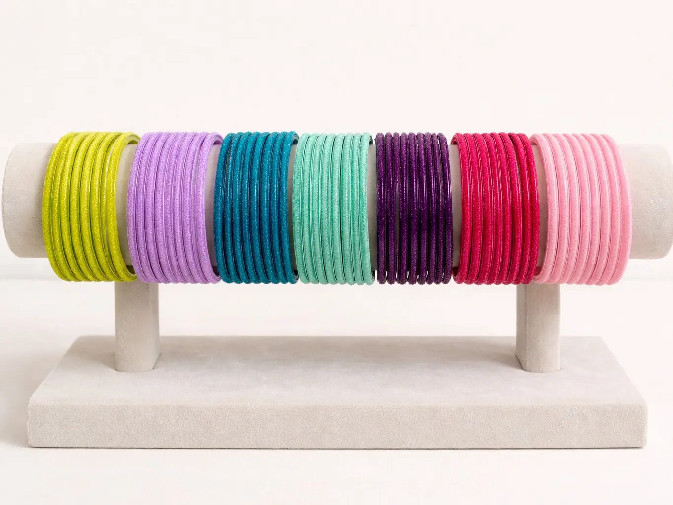 Plain Velvet Glass Bangle 12pcs Sets - Multilayered Bangles, Jewelry Stack, Bracelet Stacks, Statement Costume Jewelry, Fashion Accessories for Weddings