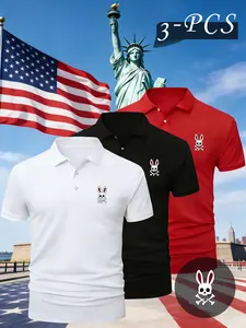 Men's Summer New Polo Shirt Set, Fashion Versatile Clothing, Skull Trendy Print, Soft Breathable Short Sleeve T-Shirts, Casual Regular Fit, Classic