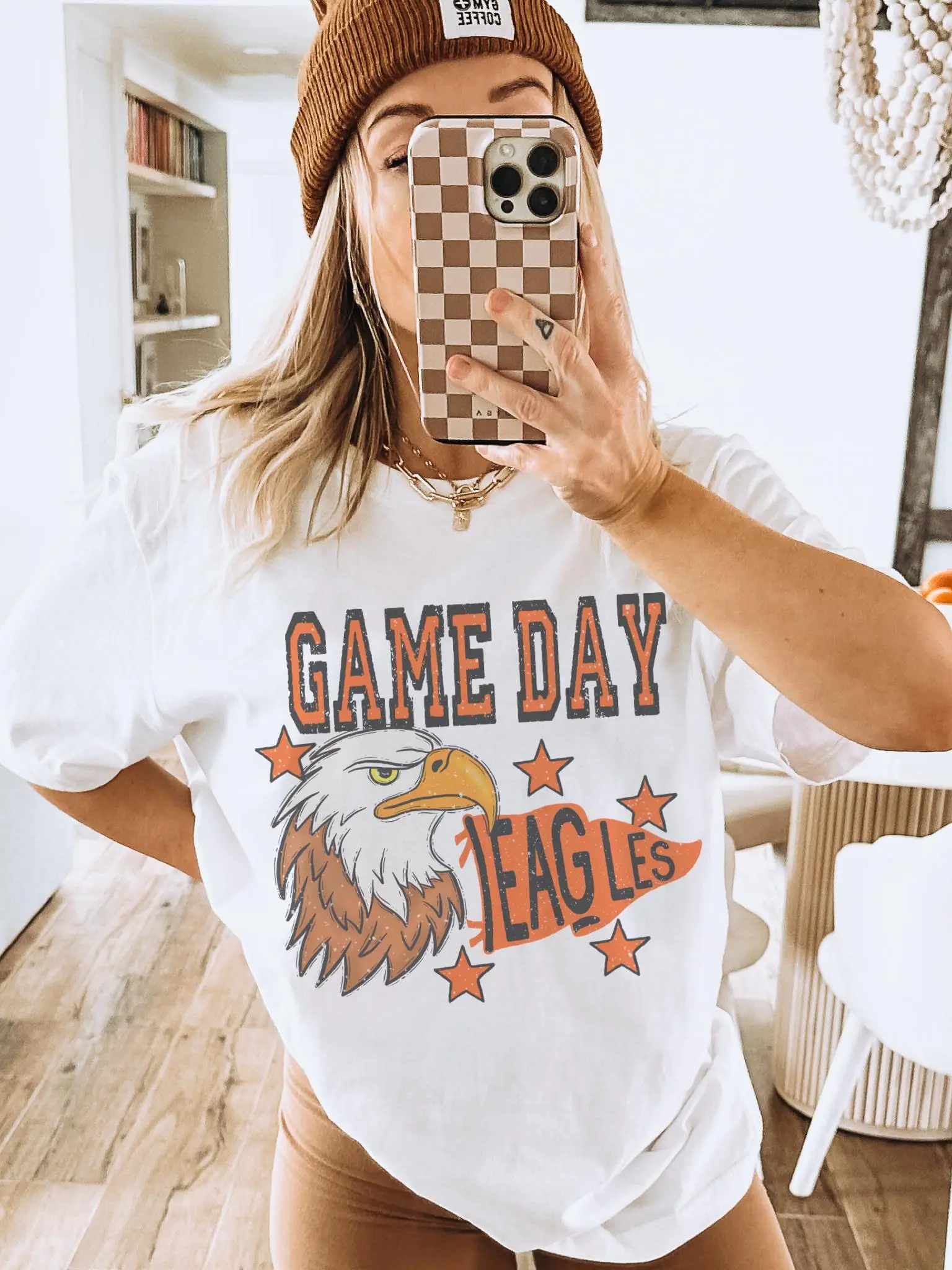 Orange Eagles Game Day T-shirt: Vintage Mascot Football Tee Cotton Trending