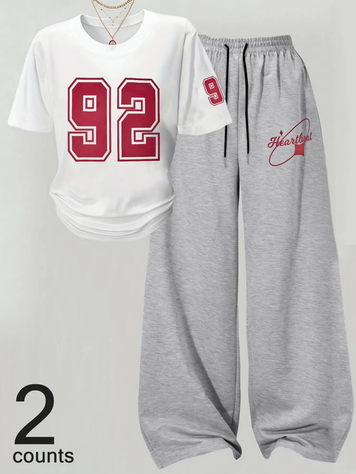 Women's Casual Letter Print Loose Fit Round Neck Short Sleeve T-Shirt & Straight Leg Pants Set, Perfect for comfortable, casual wear ,A classic collegiate-inspired staple set, Everyday styling for all seasons Fashion, Casual Summer Set