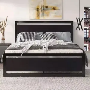 Full Size Bed Frame with Modern Wooden Headboard/Heavy Duty Platform Metal Bed