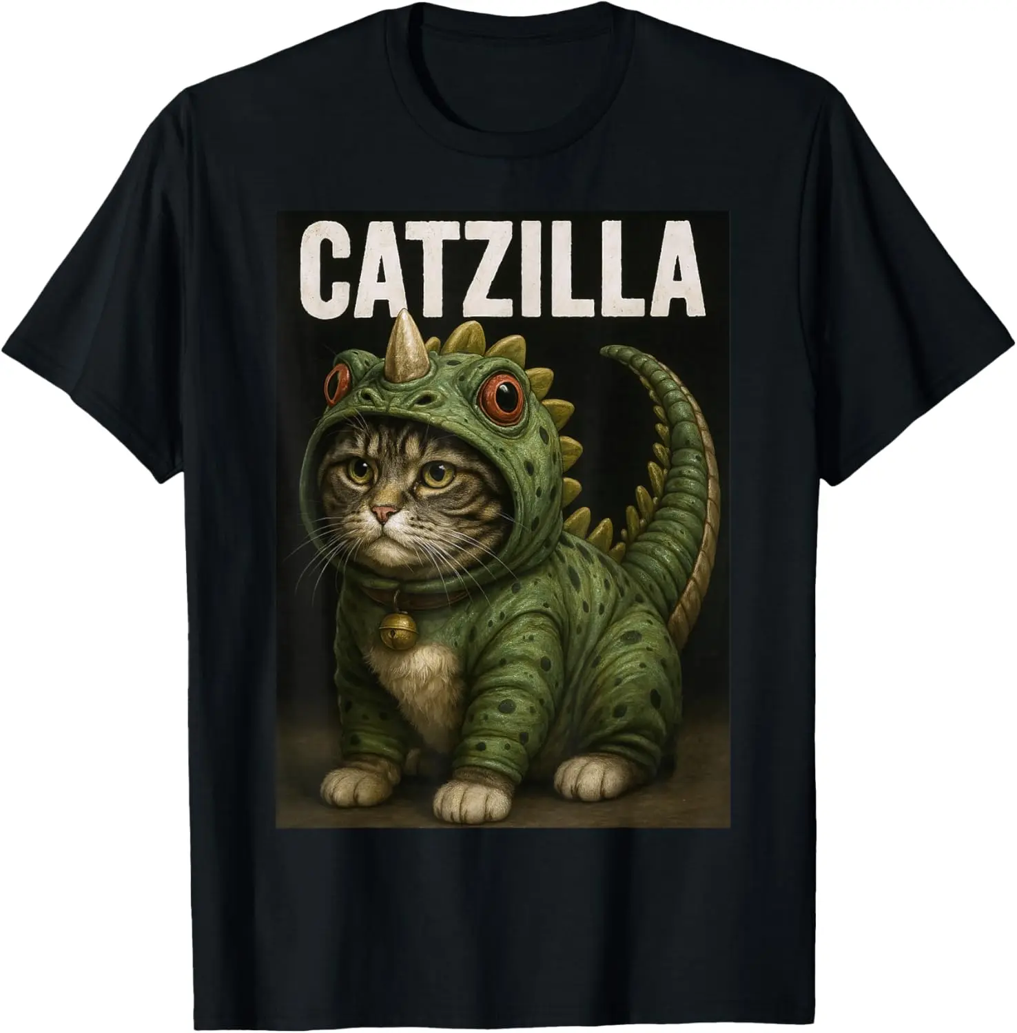 Men's Funny Cat Catzilla Japanese Cotton T-Shirt, Natural Casual Short-Sleeve Tops, Shortsleeve, Fabric, Menswear, Pullover, Sports, Soft