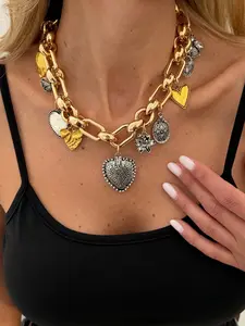 Bohemian Heart Flower Sunflower Pendant Necklace for Women, Boho Style Jewelry, Fashionable Daily Wear Jewelry Gift, Elegant Light Luxury Party Accessory