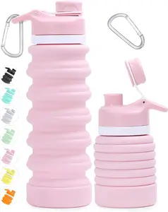 Foldable Collapsible Water Bottle, 26oz Silicone Foldable Water Bottles Leakproof BPA Free Travel Water Bottles with Carabiner, Portable