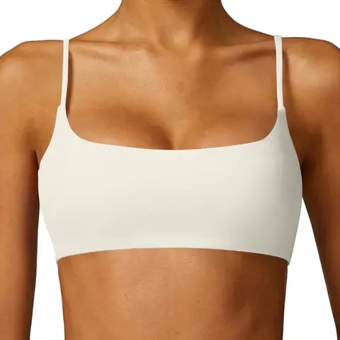 Female Wireless Sports Bra - Women's Strappy, Lightweight, Stretchy Polyamide Blend Activewear Bralette with Breathable Solid Fabric, Removable Pads for Gym Workouts