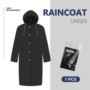 Disposable Waterproof Long Rain Jacket with Detachable Hat for Hiking Fishing Outdoor Activities Unisex Black/White Full Body Cover