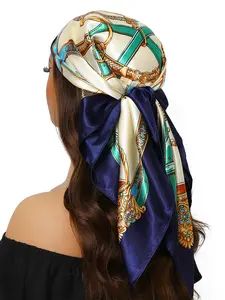 Women's Outdoor Boho Shawl New Scarf Head Wrap 35.4 Inch Luxury Square Towel 90x90 Cm Travel Headscarf Fashion Printed Silk Scarf