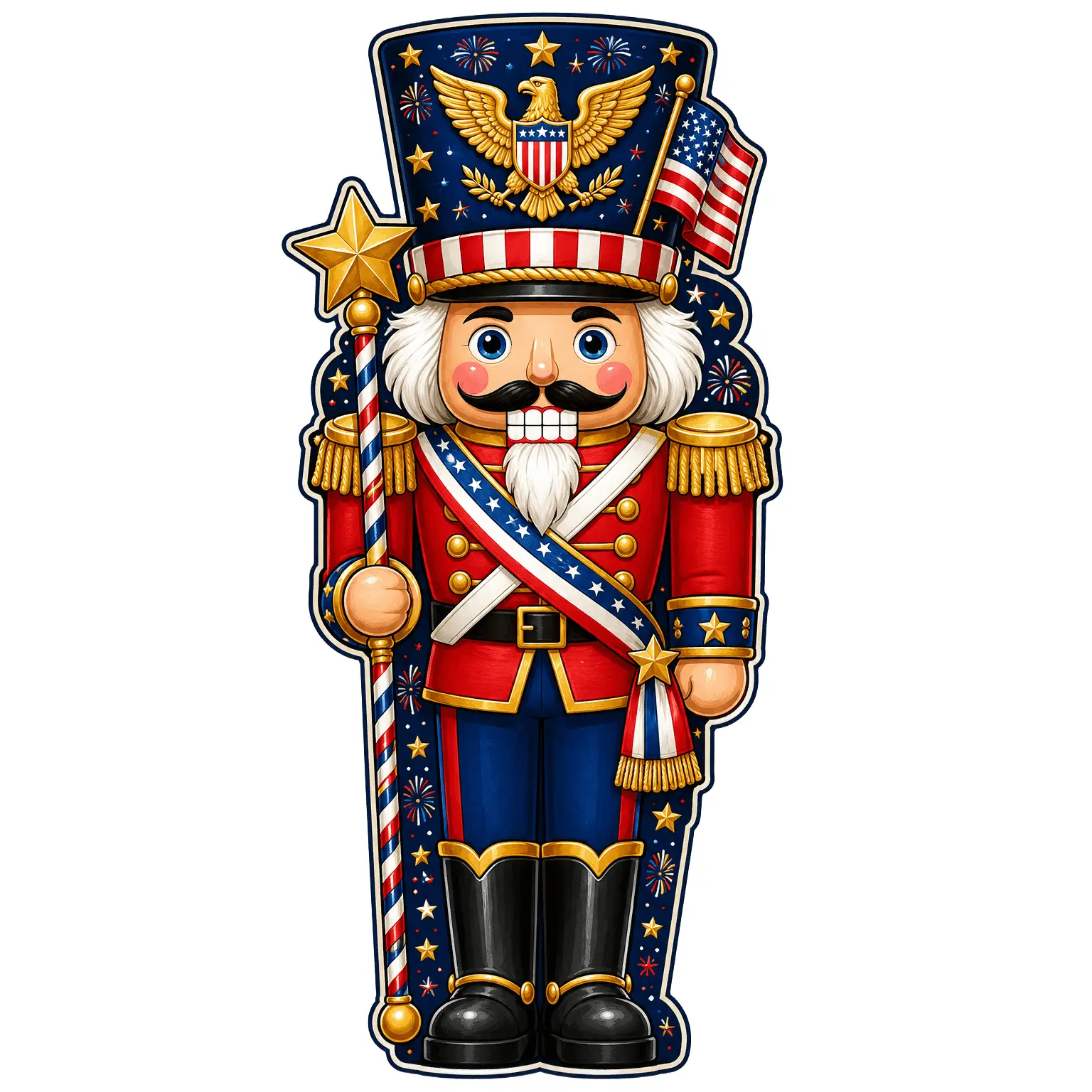 Patriotic Nutcracker with Eagle and Flag, PS-W-0073, 14in Sign For Wreath, Wood Wreath Sign