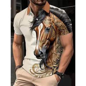 3D Print Horse Design Men'S Casual Short Sleeve Polo T-Shirt - Vintage-Inspired, Comfortable & Breathable, Perfect for Business & Home, All-Season Wear, Breathable Fabric, Casual Wear Tee |   Vintage Horse Print |   Comfortable Fit, Horse Tshirt