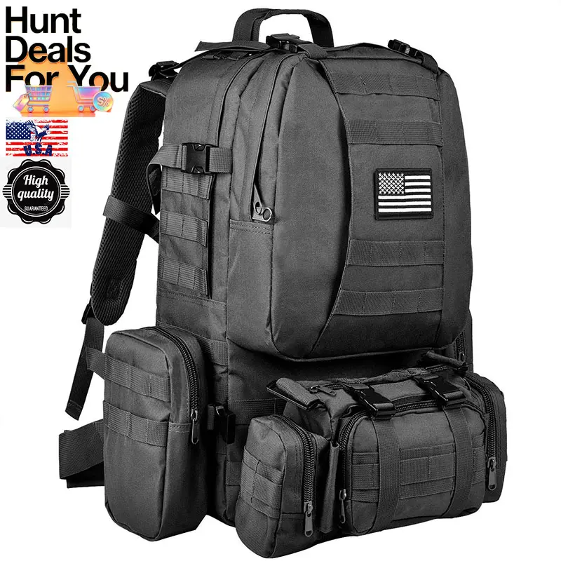 60L Unisex Durable Tactical Range Rucksack - Heavy-Duty Multifunction Outdoor Hiking Backpack with Detachable Molle Strap, Secure Zippers, Hunt Gear Accessories & Backpacking Gear