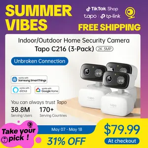 [Summervibes] TP-Link & Tapo C216(3-pack) 2K Pan/Tilt Indoor/Outdoor Security Camera  with AI Detection, Baby Cry Detect, Motion Tracking, Color Night Vision, 360° Pan/Tilt, No Subscription, Alexa & Google Compatible
