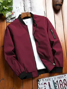 Men's Colorful Bomber Jacket, Flash Pocket Closure, Long Sleeve High Neck Design, Spring & Fall Coat, Casual Jackets, Casual Wear, Menswear