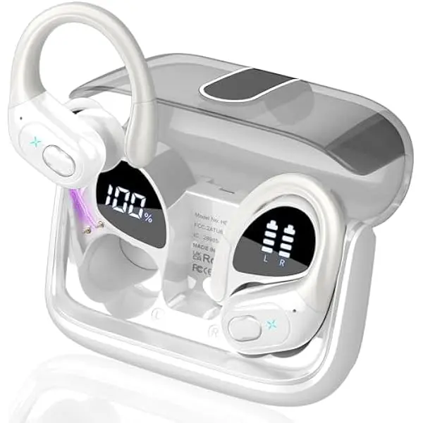 2025 Wireless Earbuds with Earhooks - Bluetooth 5.4 Electronic Audio Headphones, 75hrs Playtime, ENC Noise Cancelling Mic, IPX7 Waterproof, Stereo Deep Bass, Button-Controlled, Instant Charging, Over-Ear Design for Workout, Running