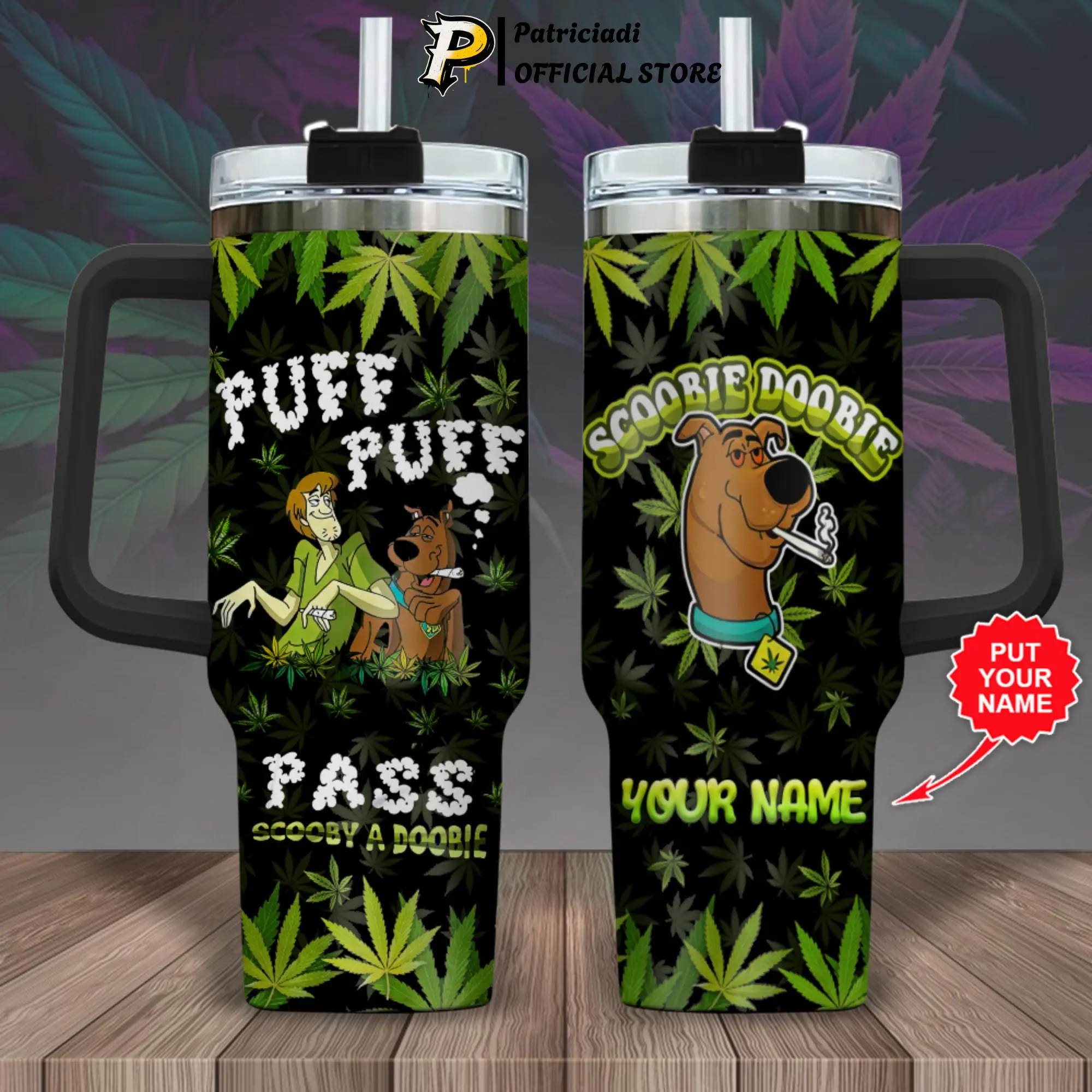 Personalized Custom Name Scooby Doo Puff Puff Tumbler 20oz-40oz Stainless Steel, Double Wall Insulated, With Handle & Straw – Funny Gift for Scooby Doo Lovers & Fans