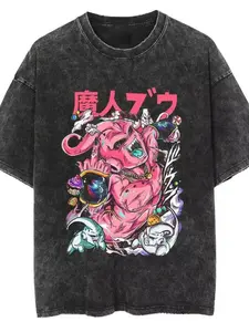 Retro limited edition men's streetwear - Devil element printed pattern washed T-shirt, anime pattern T-shirt, Harajuku casual short sleeved loose retro top