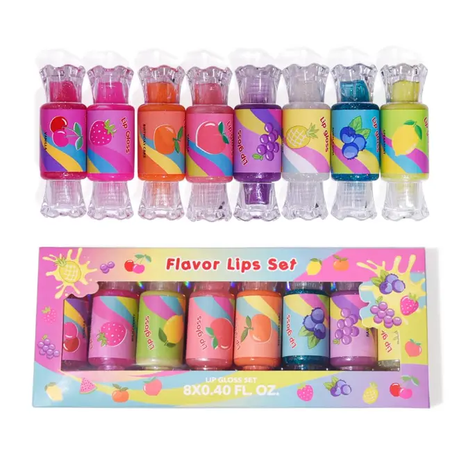 Cute Lip Gloss for Kids, 6PCS Glitter Girls Lip Gloss Set with Shape of Candy, Assorted Flavors Hydrating Lip Balm Party Favor Make-up for Girls and Teens Ages 8-12