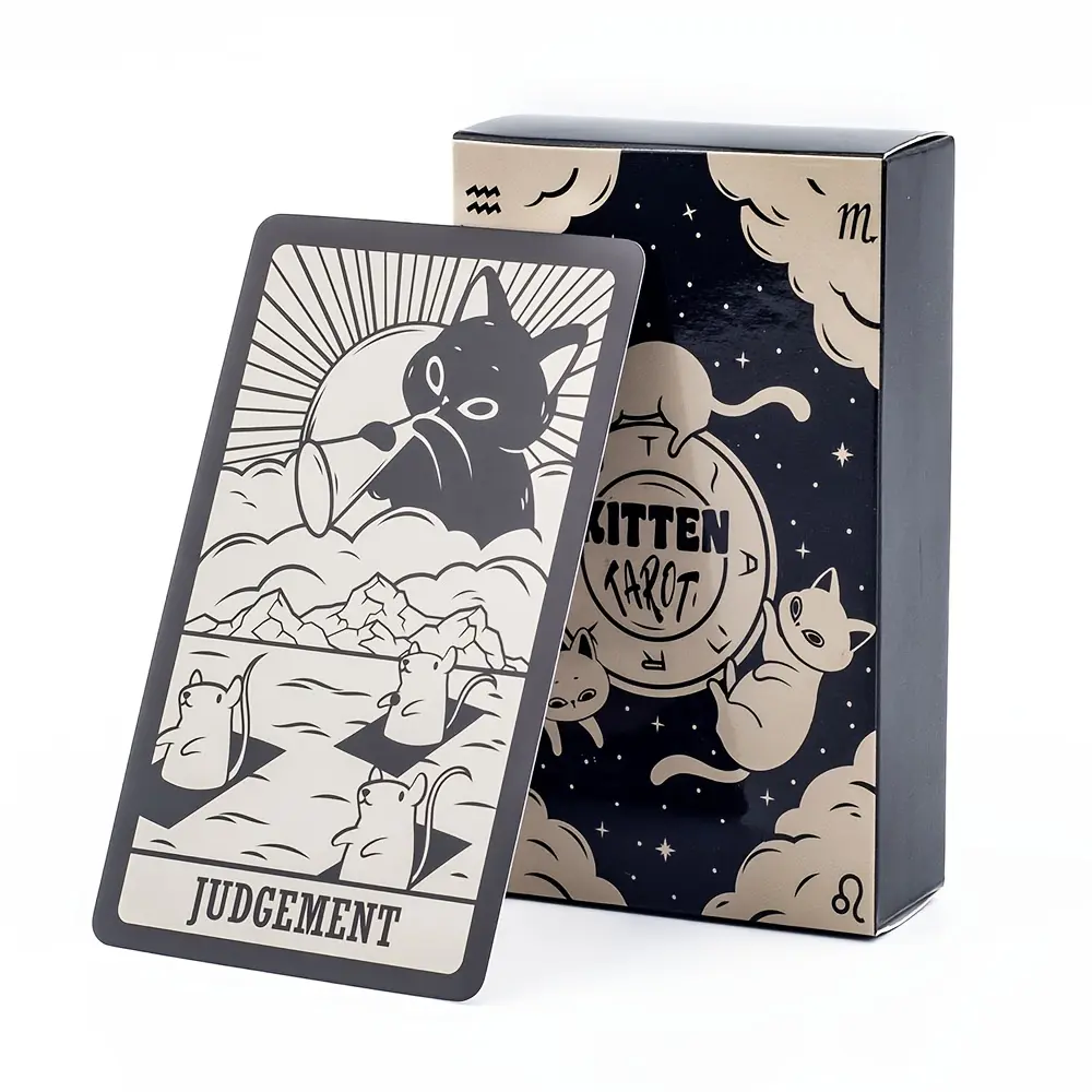 78-Card Playful Kitten Tarot Deck with Guidebook - Premium Paper Cat-Themed Tarot Cards for Divination, Collectible Games & Art Enthusiasts, Whimsical Feline Illustrations, Divination Tools, Spiritual Guidance, Cute Animal Theme, Sturdy Cardstock