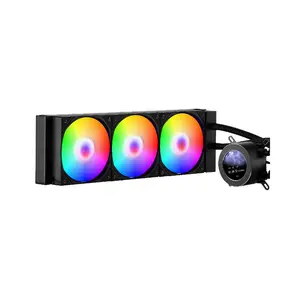 fathersdaygift VEVOR CPU Liquid Cooler, AIO CPU Water Cooler - 3x 120mm PWN Fans Pump, Customizable Black PC Liquid Cooler with 2.1'' LCD Display ARGB light, for Intel 115X/1366/2011/1700/1200, AMD AM4/AM5