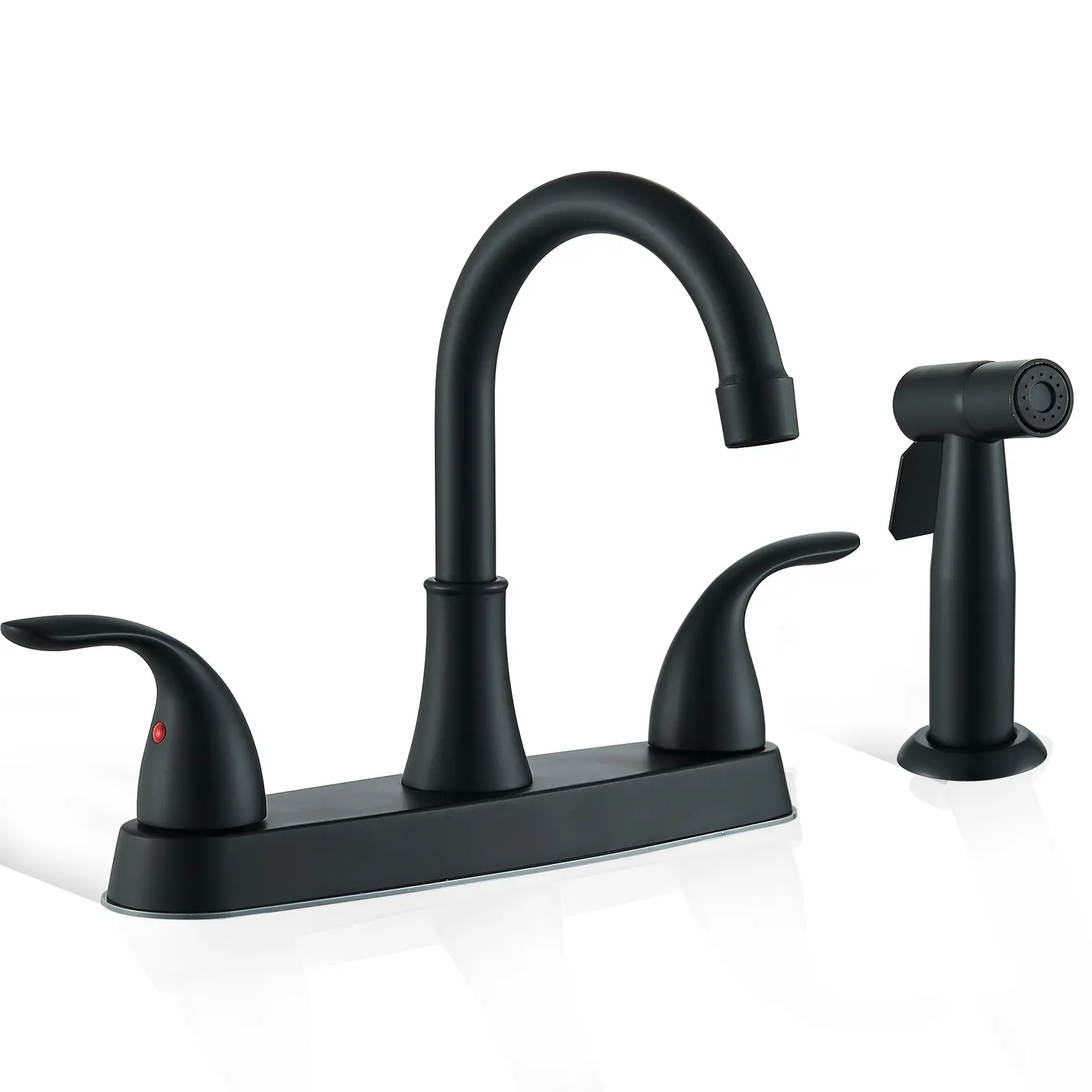 Kitchen Faucets, High Arc 360°Rotating Spout Kitchen Sink Faucet, 2 Handle 8 Inch Centerset RV Kitchen Faucet with Supply Lines, 3 or 4 Hole Kitchen Faucet with Side Sprayer, Matte Black