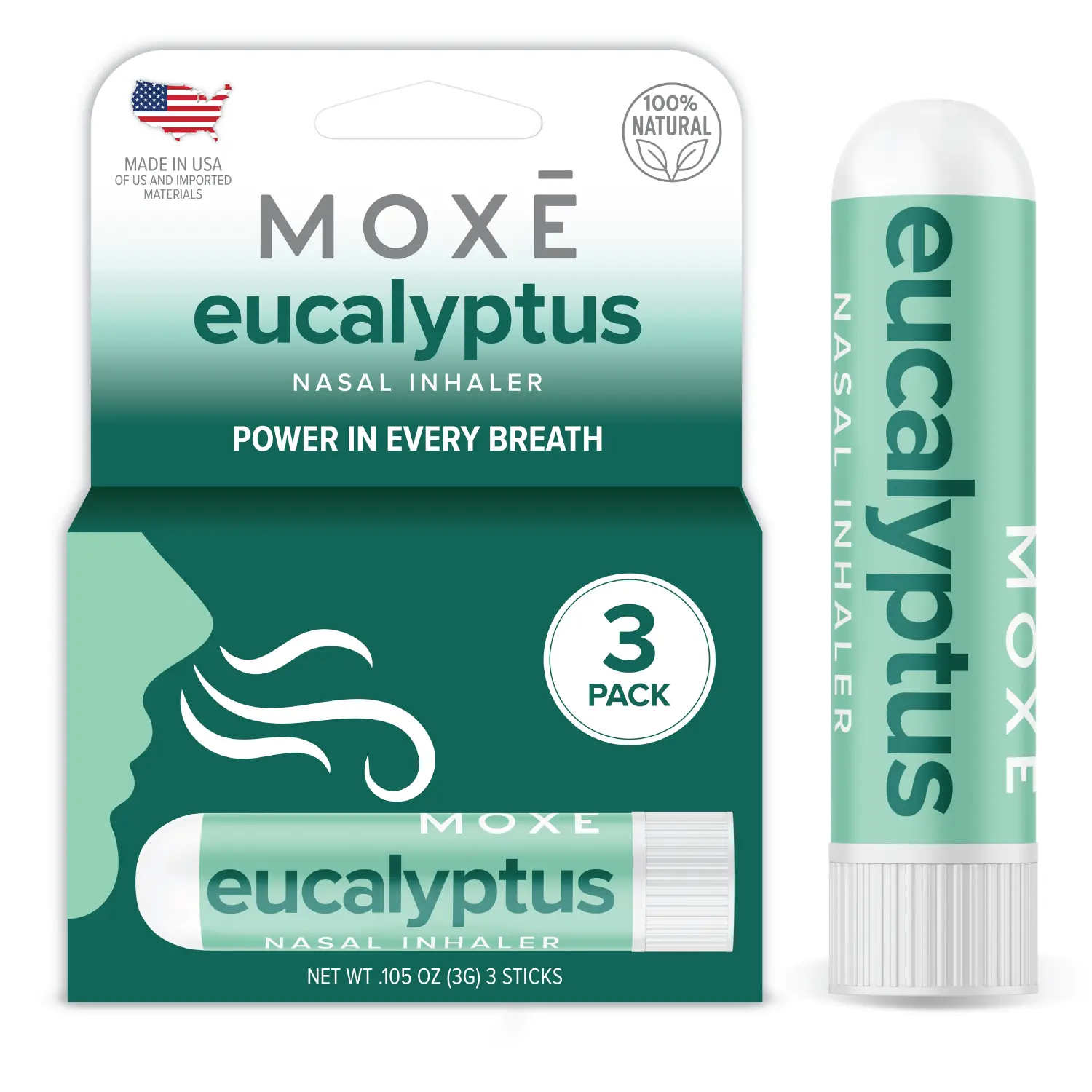 MOXE Eucalyptus Essential Oil Nasal Inhaler, Sinus & Congestion Relief, Daily Relaxation, Stress Relief, Therapeutic No-Mess Aromatherapy, Pure and Natural, Made in USA