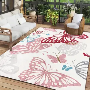 Vintage Butterfly Pattern Rug, Non-Slip Soft Living Room and Bedroom Area Carpet, European Style Rectangle Carpet for Home Décor