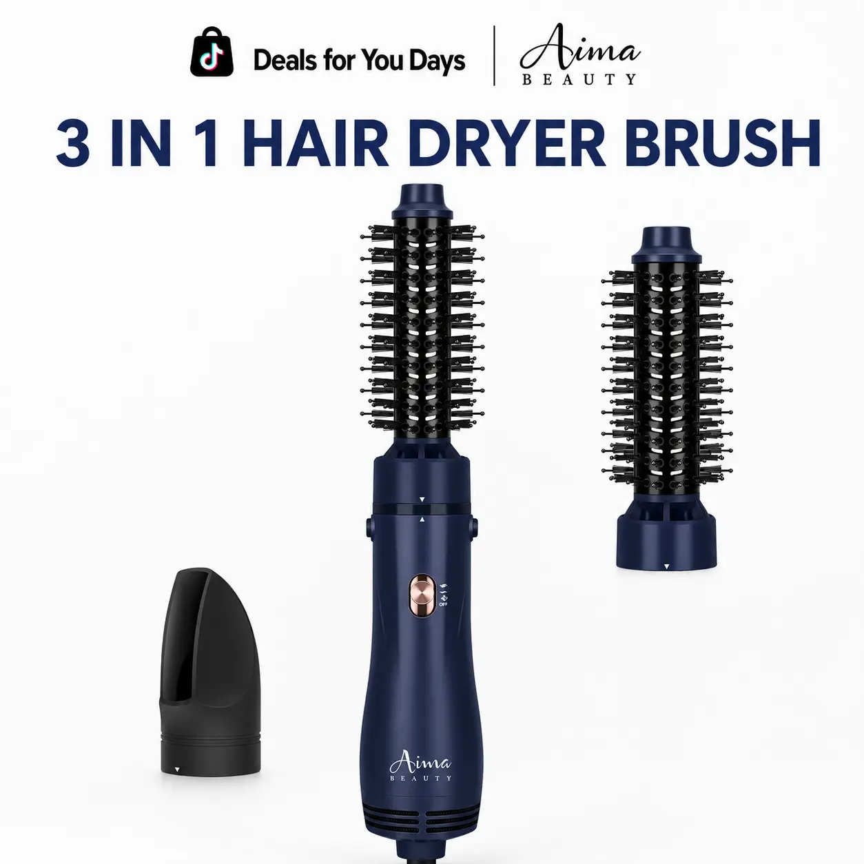 Aima Beauty 3-in-1 Lightweight Salon Hot Air Styler - PRO Ceramic Barrel Blow Dryer Brush Set, 1” & 1.25” Interchangeable Round Brushes, Ionic Frizz Control, Curling Iron & Straightener for Short-Medium Hair, Ceramic Barrels, Blowout Dryer Brush
