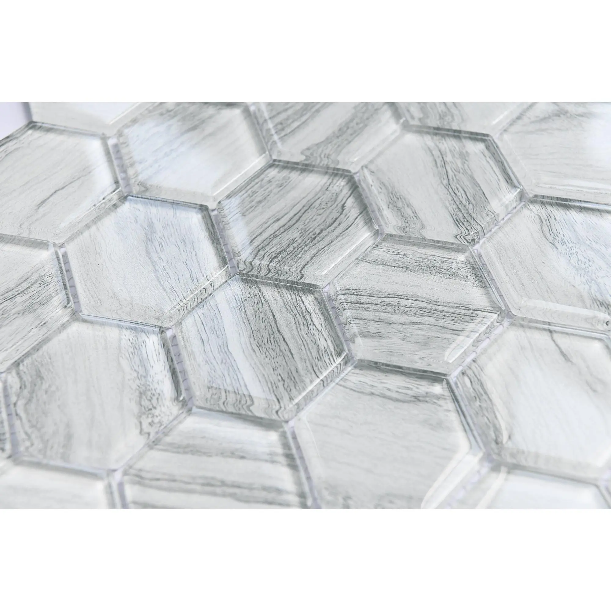 2-Inch Hexagon Glass Mosaic Tile, White Wood Look, Contemporary Design, Geometric Precision, Modern Elegance, Effortless Maintenance, Home Improvement Flooring, Kitchen Backsplash, Backsplash Kitchen, 2 Inches
