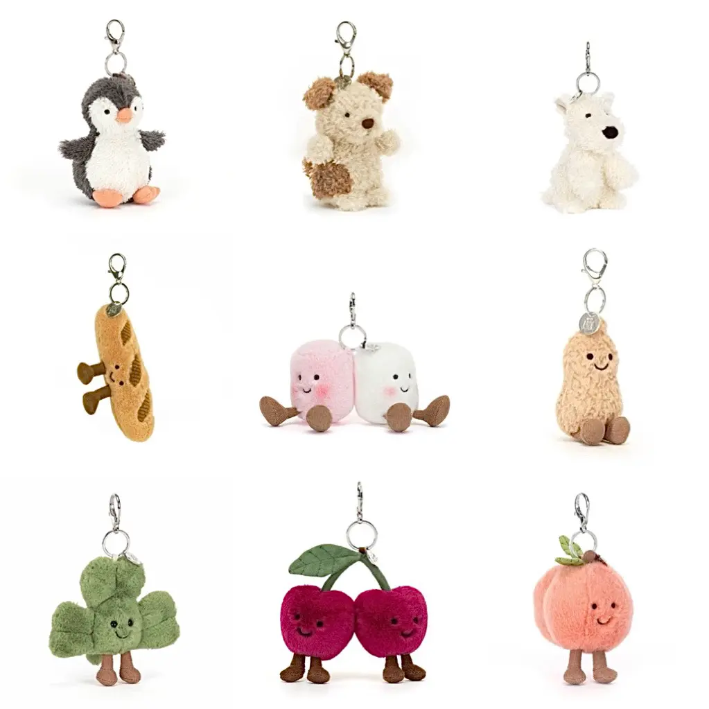 Jellycat Mini Plush Keychain Collection | Cute Aesthetic Soft Stuffed Animal & Food Bag Charm | Dog Puppy Food Fruit Keyring Gift
