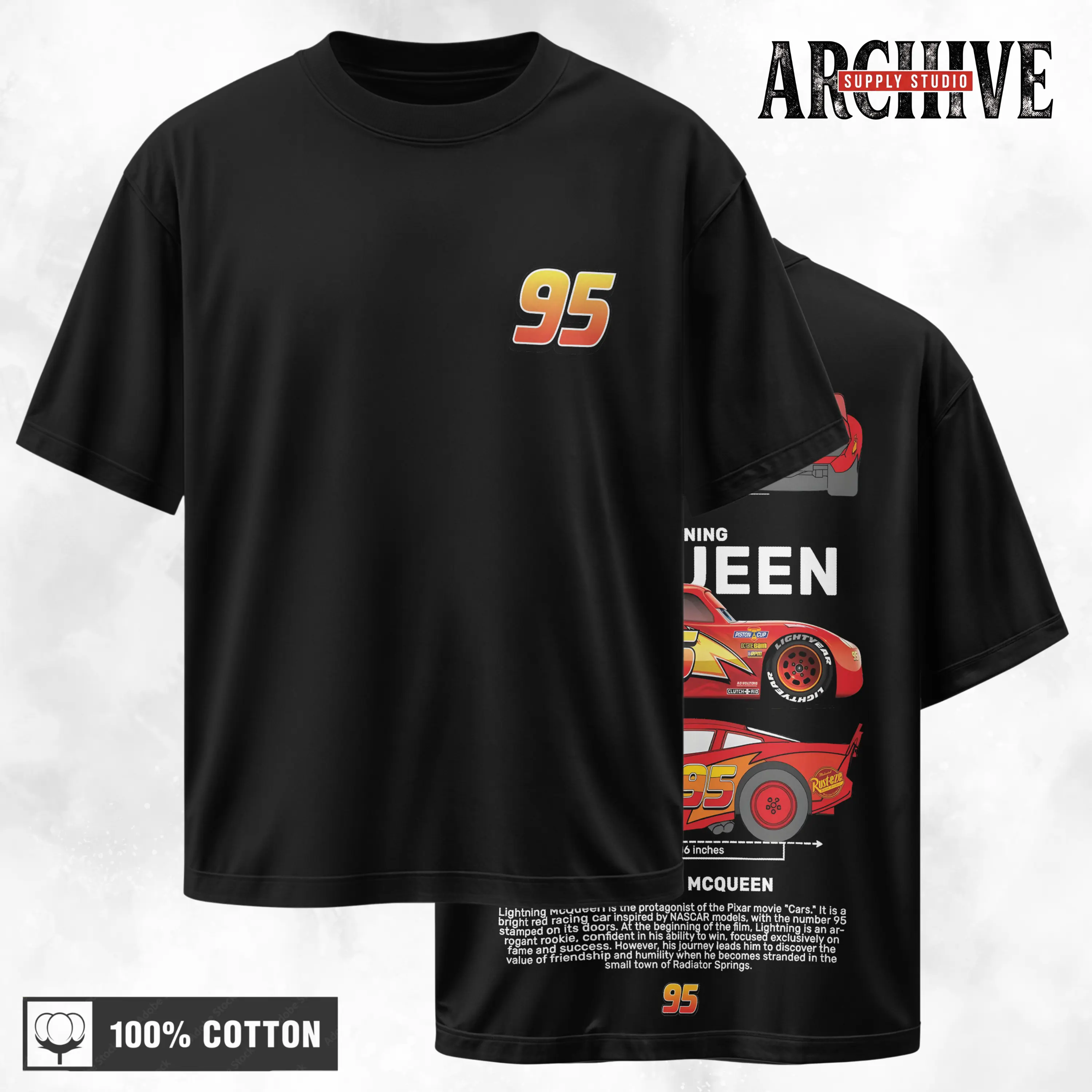 Retro Two Side Cars Movie T-Shirt, Mcqueen and Mater Lighting Detail Vintage Unisex Graphic Tee | Top Trendy Y2K Classic Streetwear Racing Style For Fans