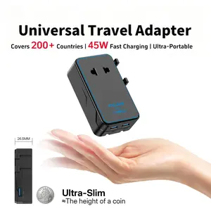 2026 Ultra-Slim 45W PD Fast Charger, 4-Port (USB-A/1 USB-C/2), Global Compact Travel Essential, Compatible with US/EU/UK/Australia (Black, Non-Voltage Converter)