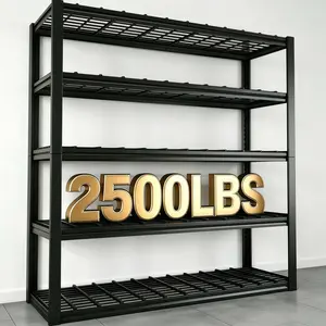 5-Tier Adjustable Black Carbon Steel Storage Shelf, 2500 Lbs Heavy Duty Metal Garage Shelving Unit, Easy Assembly Multipurpose Rack for Warehouse, Workshop Use