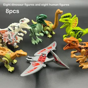 8pcs Jurassic Dinosaur Kingdom Abs Building Set, Tyrannosaurus Rex, Velociraptor, Pterodactyl, Model Kit, Classroom Reward, Christmas Gift