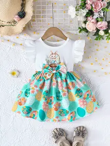 Toddler Easter Outfit Highlight 🌸 Super Cute Baby Girl Dress (Ruffle Sleeve + Big Bow + Colorful Egg Print) Adorable Summer Baby Clothes for Little Princesses