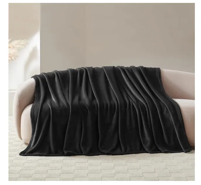 300GSM Lightweight Plush Fuzzy Cozy Soft Black Fleece Blanket Throw - 50x60 inches