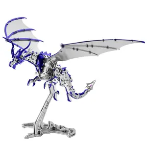 3D Puzzle Metal Assembly Model Kit, Easter gift, Educational STEM Gift Toy for Adults Teens,Blue Pterosaur,Dragon 373 Pcs DIY ,4 Hours to Build, Ideal for Gifts and Decorations, Family game night, Included tools