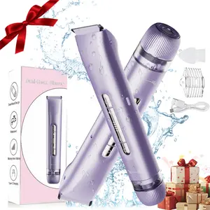 Electric Shaver and Razor Rechargeable 2-in-1 Body and Facial Epilator, Bikini Trimmer for Women, Dual Heads for Painless Trimming of Pubic Hair, Face, Underarms and Legs, IPX7 Waterproof. Summer Gift