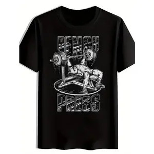 Bench Press Gym Workout T-shirt, 180g Cotton Bodybuilding Fan Tee, Weightlifting Motivational Short Sleeve Shirt