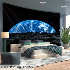 1pc Extra Large Planet View Landscape Tapestry - Vibrant Earth & Space Scene Wall Hanging, Durable Polyester Fabric, No Installation Needed, Perfect for Living Room, Bedroom, Office, or Party Decor, Party Backdrop |     Vibrant Wall Art |     Easy Setup T