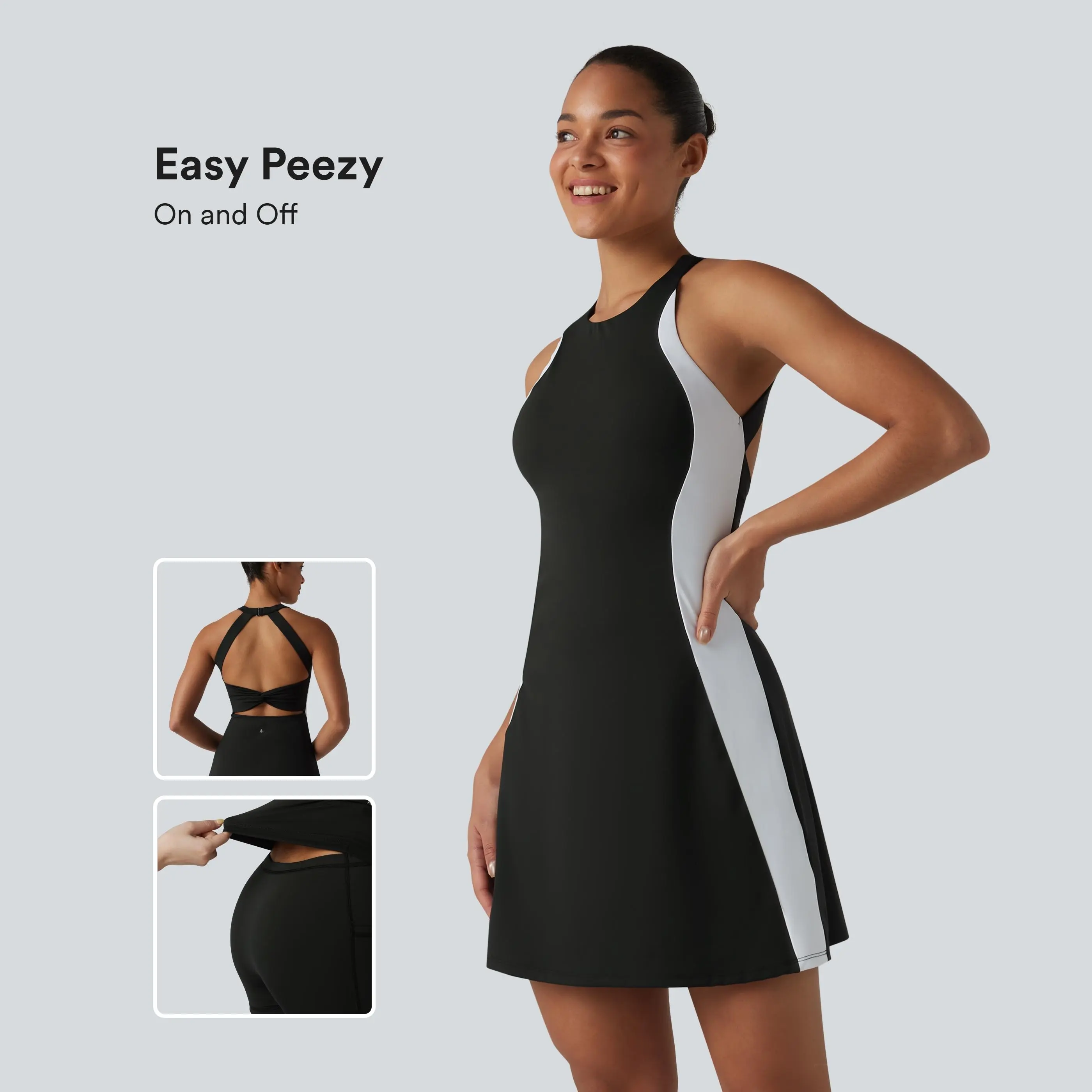 【Creator’s Pick】Halara Softlyzero Airy Built-in Bra Color Block 2-in-1 InstantCool Mini Tennis Active Dress with Pockets-Easy Peezy Edition-UPF50+