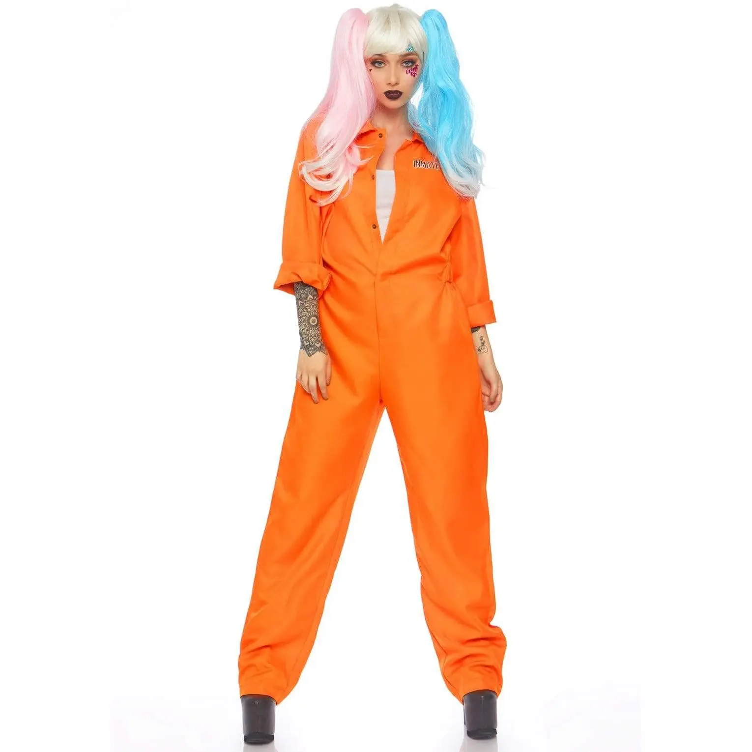 Orange Shirt Jumpsuit Costume for Lady, Comfortable Polyester Inmate Clothes with Button Front for Halloween & Holiday Parties, Diy Cosplay