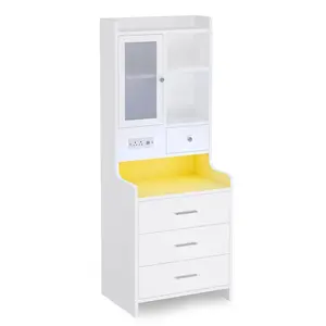 Sikaic LED Tall Nightstand with Glass Door Storage White Modern Accent Tables Modern Furniture Bedside Cabinet