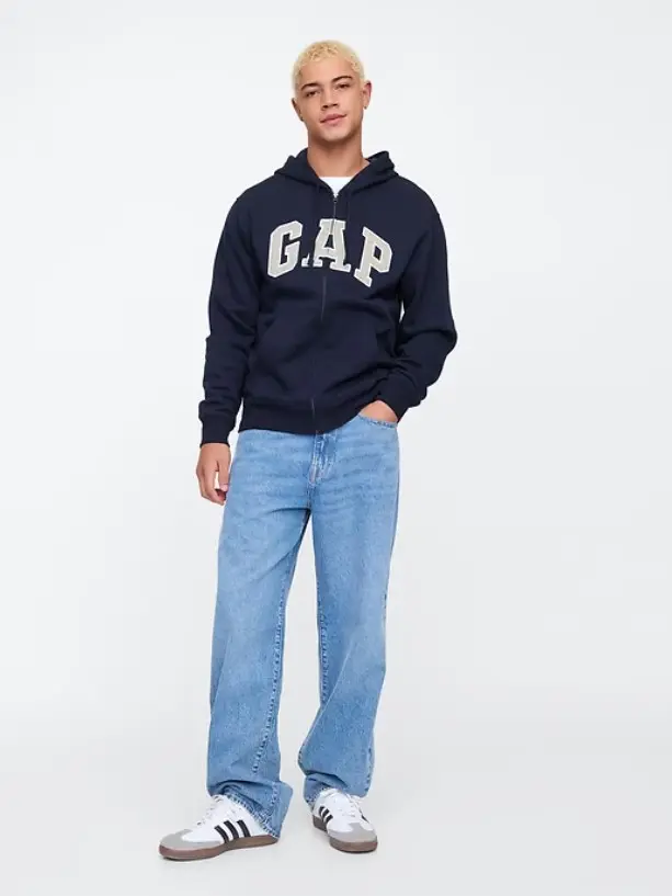 Men Relaxed Gap Logo Zip Hoodie - Tapestry Navy - TikTok Shop