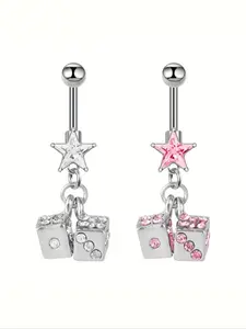 Women's Stainless Steel Belly Button Piercing Ring Pendant, Synthetic Zirconia Star Design, Party Style Jewelry for All Seasons