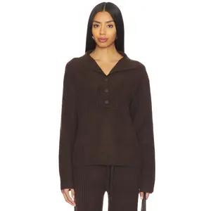Bobi Button Funnel Neck Sweater in Umber