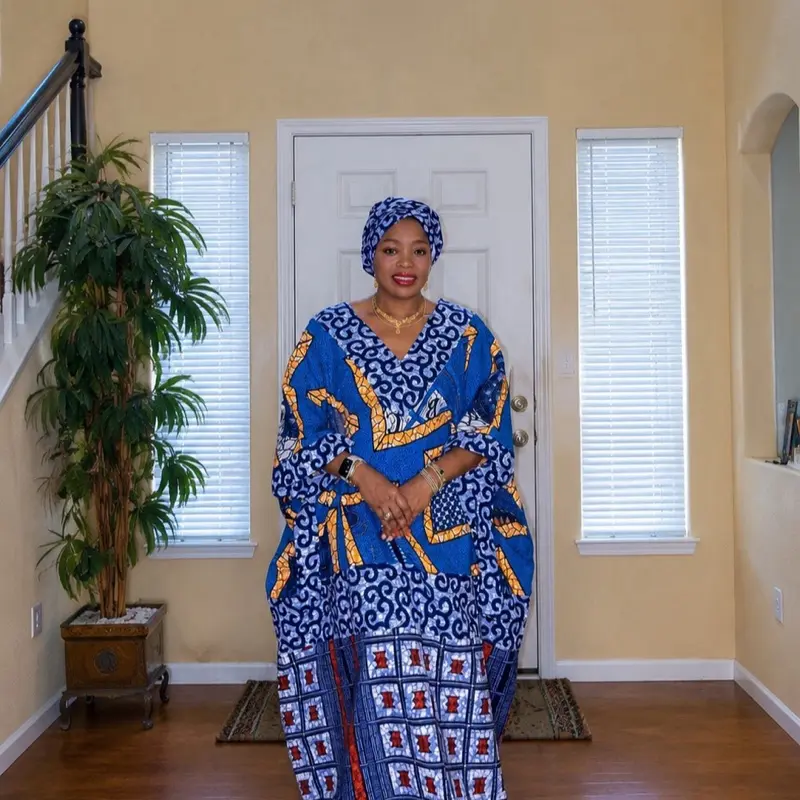 Elegant Selena Ankara Bubu Dress with Patch Detail and Inner Belt, 100% Cotton Fabric